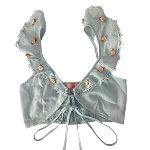 Dolls Kill Sugar Thrillz Light Blue Pink Rose Ruffle Crop Top Size: XXS